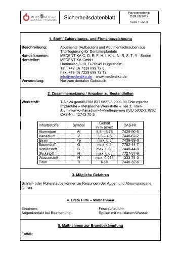 Sicherheitsdatenblatt - MEDENTIKA GMBH