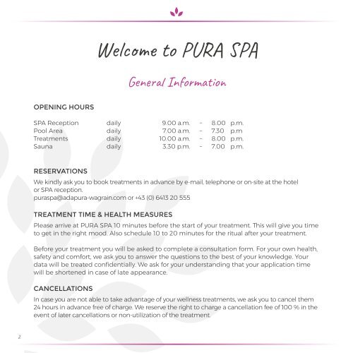 PURA SPA Menu