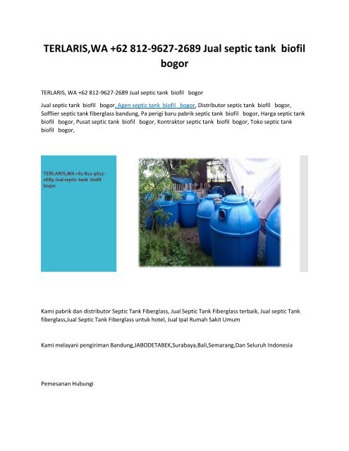 TERLARIS,WA +62 812-9627-2689 Jual septic tank  biofil bogor