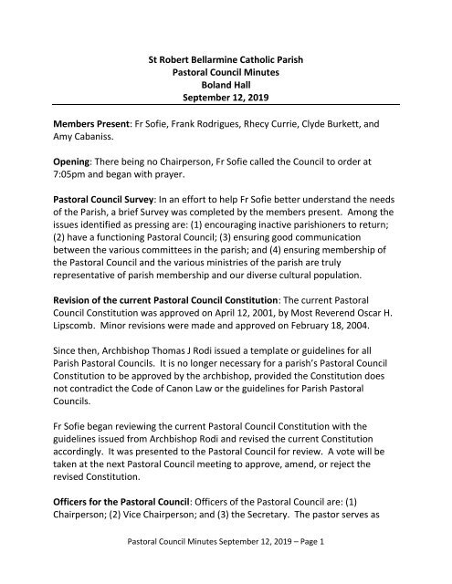 Pastoral Council Minutes - 2019-11-12