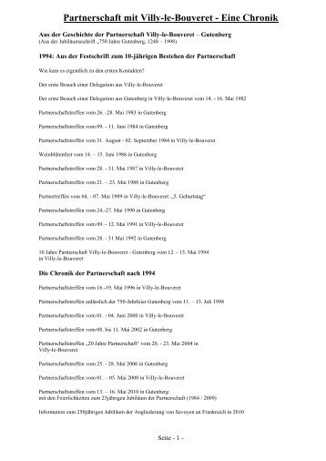 Partnerschaft mit Villy-le-Bouveret - Eine Chronik - Gutenberg-Nahe