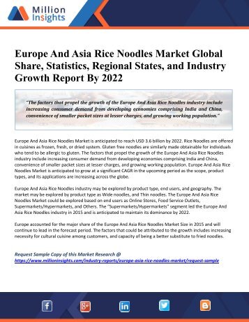 Europe And Asia Rice Noodles Market Global Share, Statistics, Regional States, and Industry Growth Report By 2022
