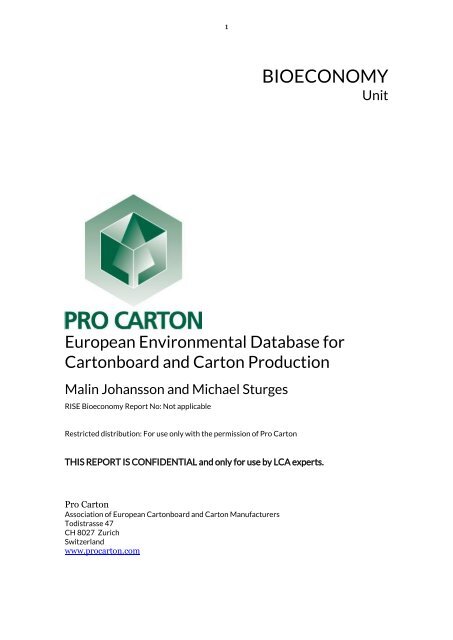European Environmental Database for Cartonboard and Carton Production - Pro Carton 2019