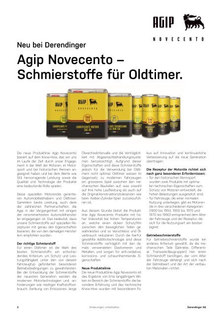 ENI Schmierstoffe für Oldtimer 