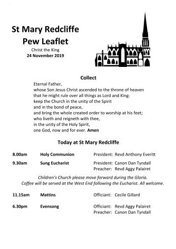St Mary Redcliffe Church Pew Leaflet - November 24 2019