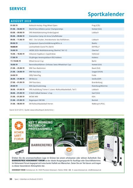 Sport + Mobilität mit Rollstuhl 07/2019