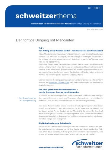 Schweitzer Thema für Steuerberater 1/19 Mandantenbindung