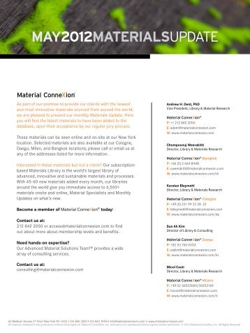 May2012materialsupdate - Material ConneXion