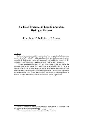 Collision Processes in Low-Temperature Hydrogen Plasmas - eirene