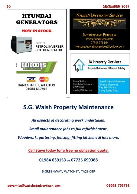 Watchet, Williton and Quantock Advertiser, December 2019