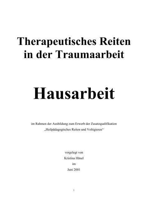 Therapeutisches Reiten in der Traumaarbeit - Kristina Hänel