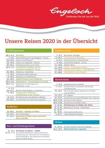 Engeloch Reisen Übesicht Reisen 2020