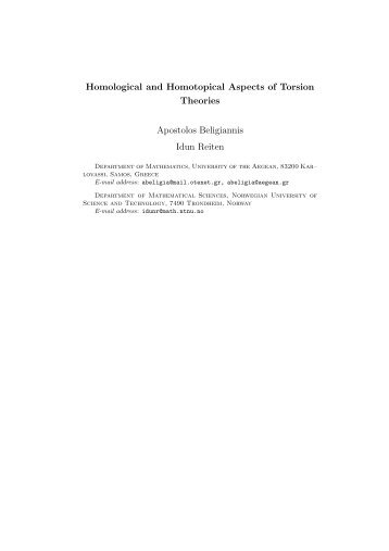 Homological and Homotopical Aspects of Torsion Theories ...