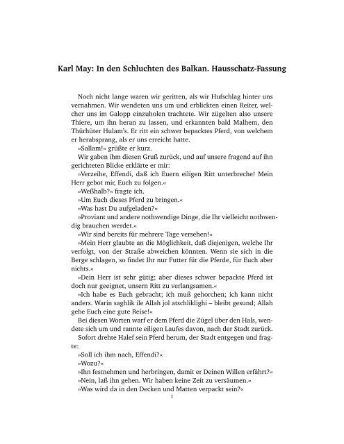 Karl May: In den Schluchten des Balkan. Hausschatz-Fassung