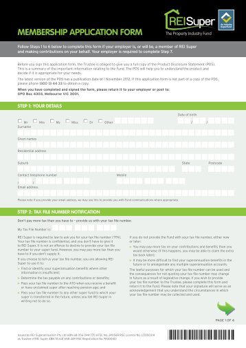 membership application form continued - REI Super