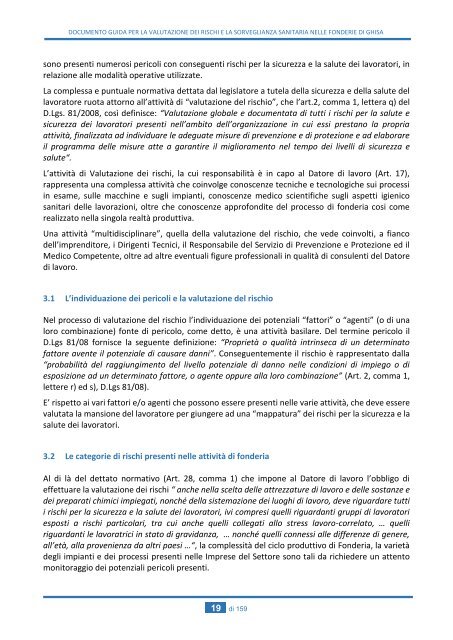 DOCUMENTO GUIDA PER LA VALUTAZIONE DEI RISCHI E LA SORVEGLIANZA SANITARIA NELLE FONDERIE DI GHISA