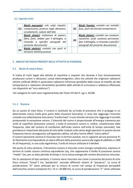 DOCUMENTO GUIDA PER LA VALUTAZIONE DEI RISCHI E LA SORVEGLIANZA SANITARIA NELLE FONDERIE DI GHISA