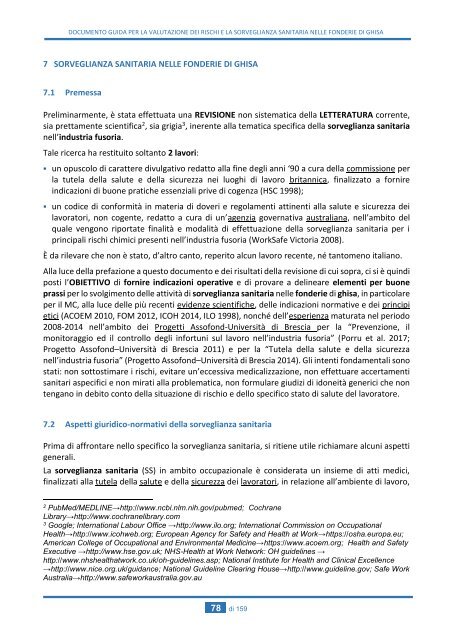 DOCUMENTO GUIDA PER LA VALUTAZIONE DEI RISCHI E LA SORVEGLIANZA SANITARIA NELLE FONDERIE DI GHISA