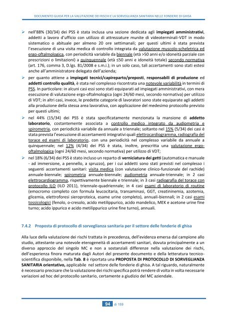 DOCUMENTO GUIDA PER LA VALUTAZIONE DEI RISCHI E LA SORVEGLIANZA SANITARIA NELLE FONDERIE DI GHISA