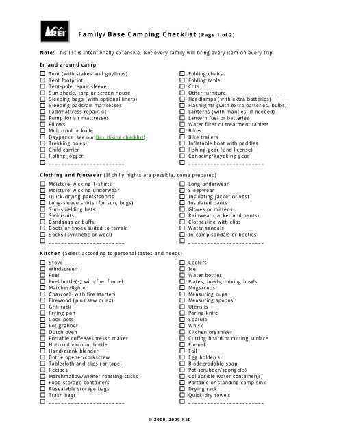 Family Base Camping Checklist Page 1 Of 2 Bayou City Outdoors