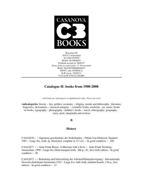 Catalogue II: books from 1900-2008 - Casanova Books