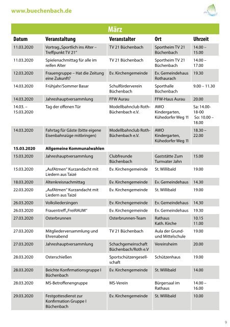 Veranstaltungskalender 2020