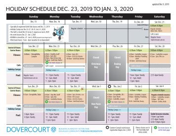 Dovercourt Holiday schedule 2019-2020