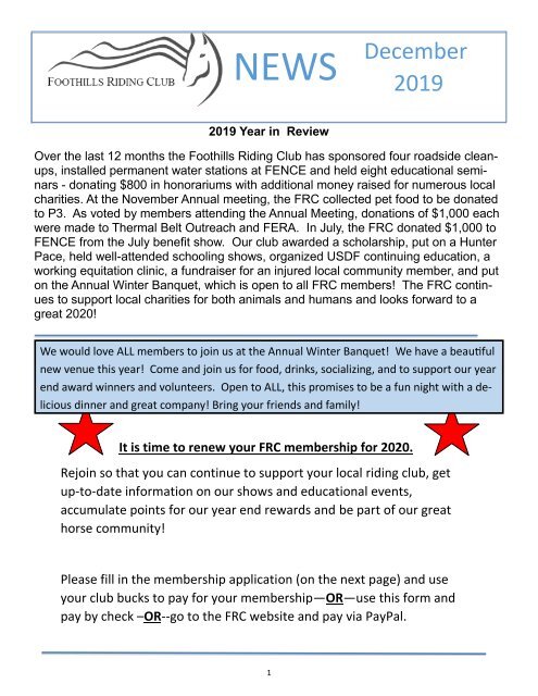 December 2019 FRC Member Newsletter