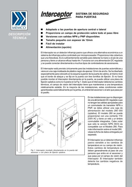 Interceptor Folleto informative del producto - Memco