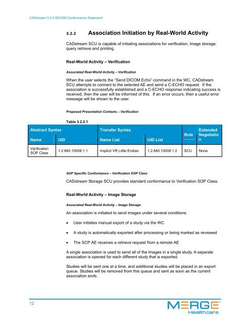 CADstream® 5.2.9 DICOM Conformance ... - Merge Healthcare