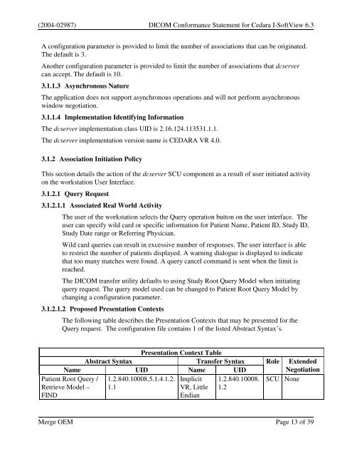 DICOM Conformance Statement for Cedara I ... - Merge Healthcare