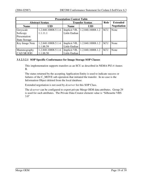 DICOM Conformance Statement for Cedara I ... - Merge Healthcare