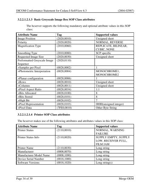 DICOM Conformance Statement for Cedara I ... - Merge Healthcare