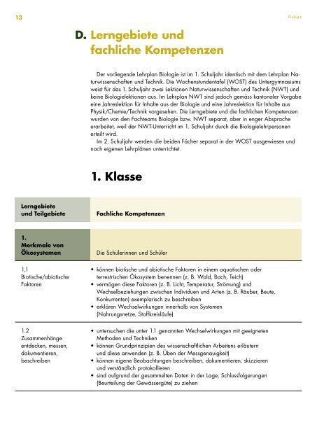 Kantonsschule Reussbühl Luzern, Lehrplan Untergymnasium, gültig ab Schuljahr 2019/20