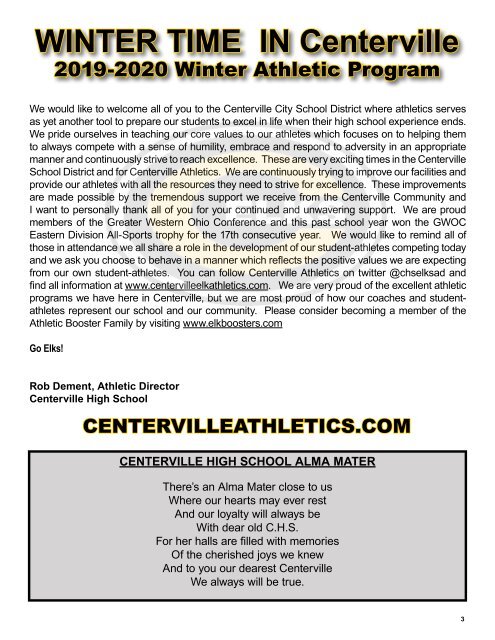 2019-2020 Centerville Athletics Winter Sports Program