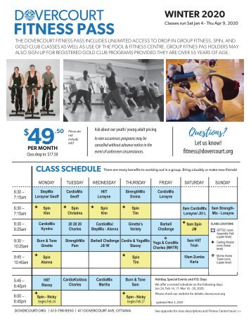 Dovercourt Fitness Pass Winter 2020 - schedule