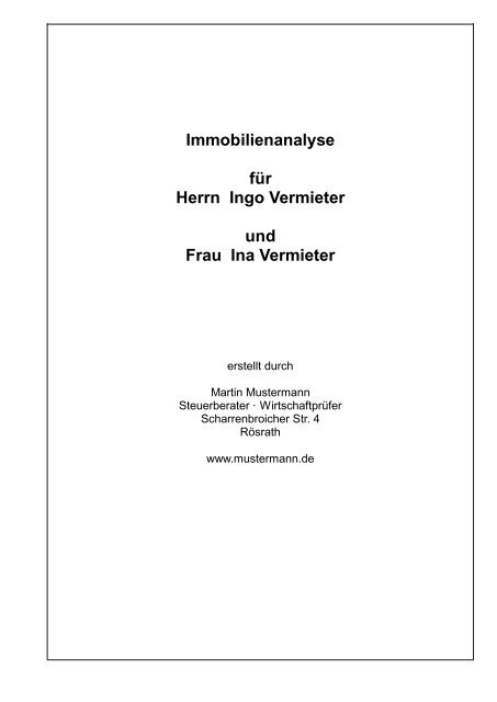Immobilienanalyse für Herrn Ingo Vermieter und Frau Ina Vermieter