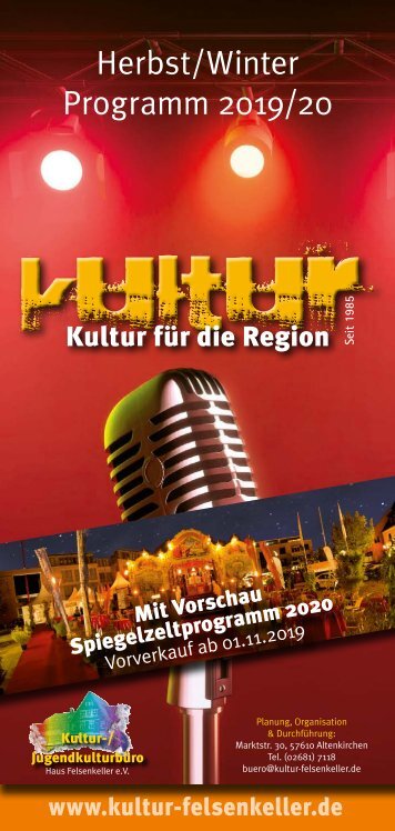 Felsenkeller Kulturprogramm Herbst/Winter 2019/2020