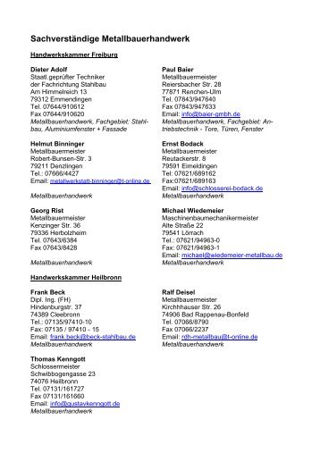Sachverständige Metallbauerhandwerk