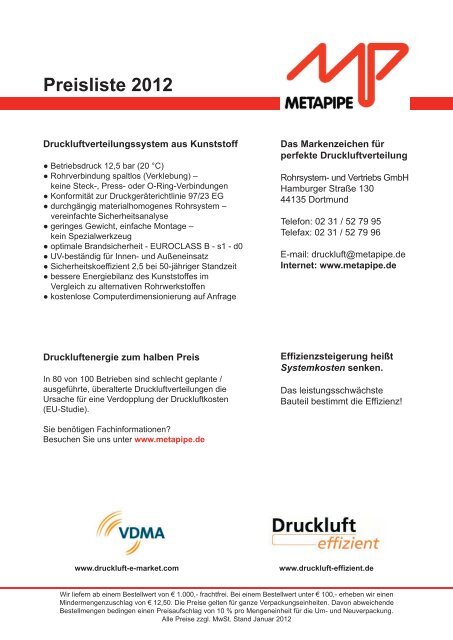 METAPIPE Preisliste 2012