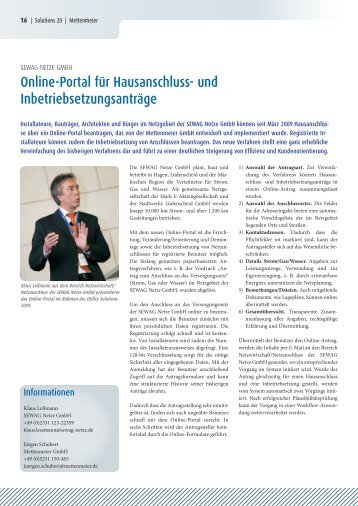 SEWAG Netze: Online-Portal für Hausanschluss - Mettenmeier GmbH