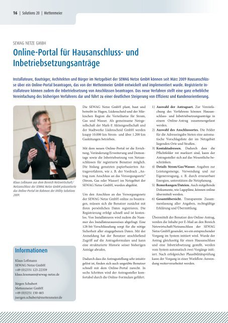 SEWAG Netze: Online-Portal für Hausanschluss - Mettenmeier GmbH