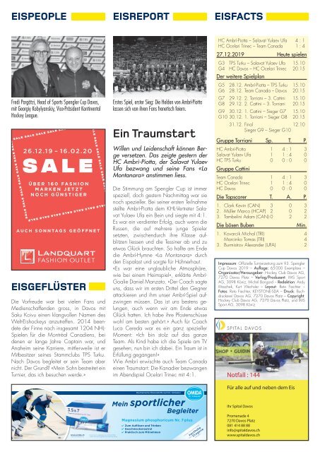 EISSplitter Nr. 2 - Spengler Cup-Tageszeitung vom 27.12.2019