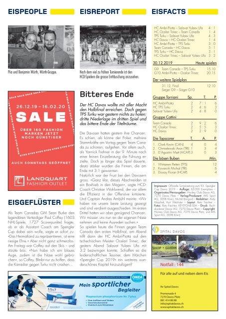 EISSplitter Nr. 5 - Spengler Cup Tageszeitung vom 30.12.2019