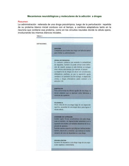 Mecanismos neurobilógicos y moleculares de la adicción a drogas  - Abril 2000