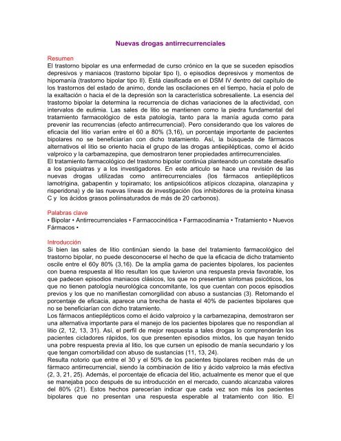 Nuevas drogas antirrecurrenciales  - Abril