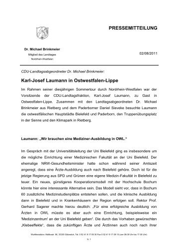 Karl-Josef Laumann in Ostwestfalen-Lippe - Brinkmeier, Dr. Michael