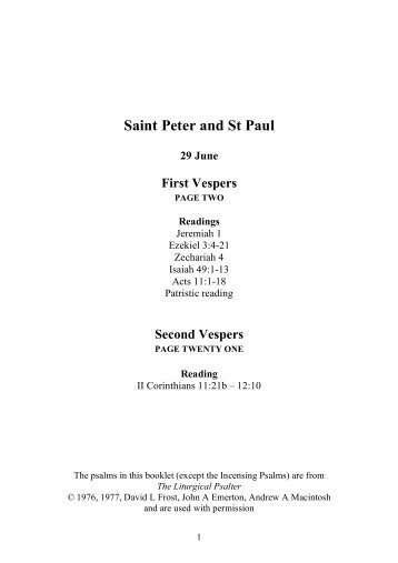 Vespers, Saint Peter and St Paul