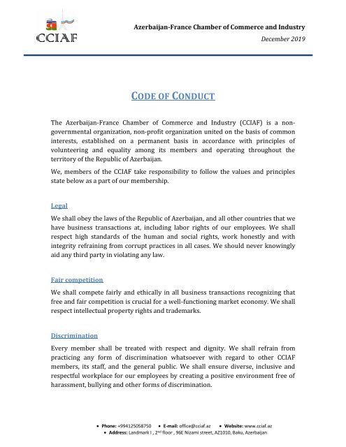 CCIAF Code of conduct