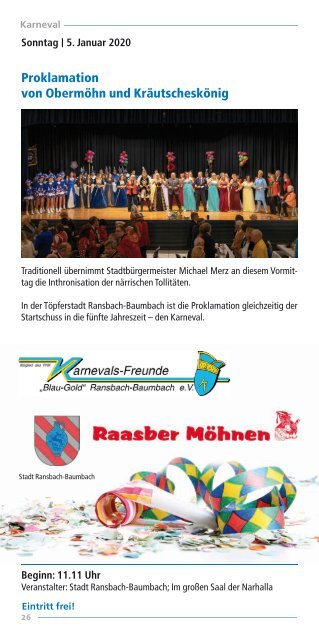 Veranstaltungskalender der Stadthalle Ransbach-Baumbach 2019/2020